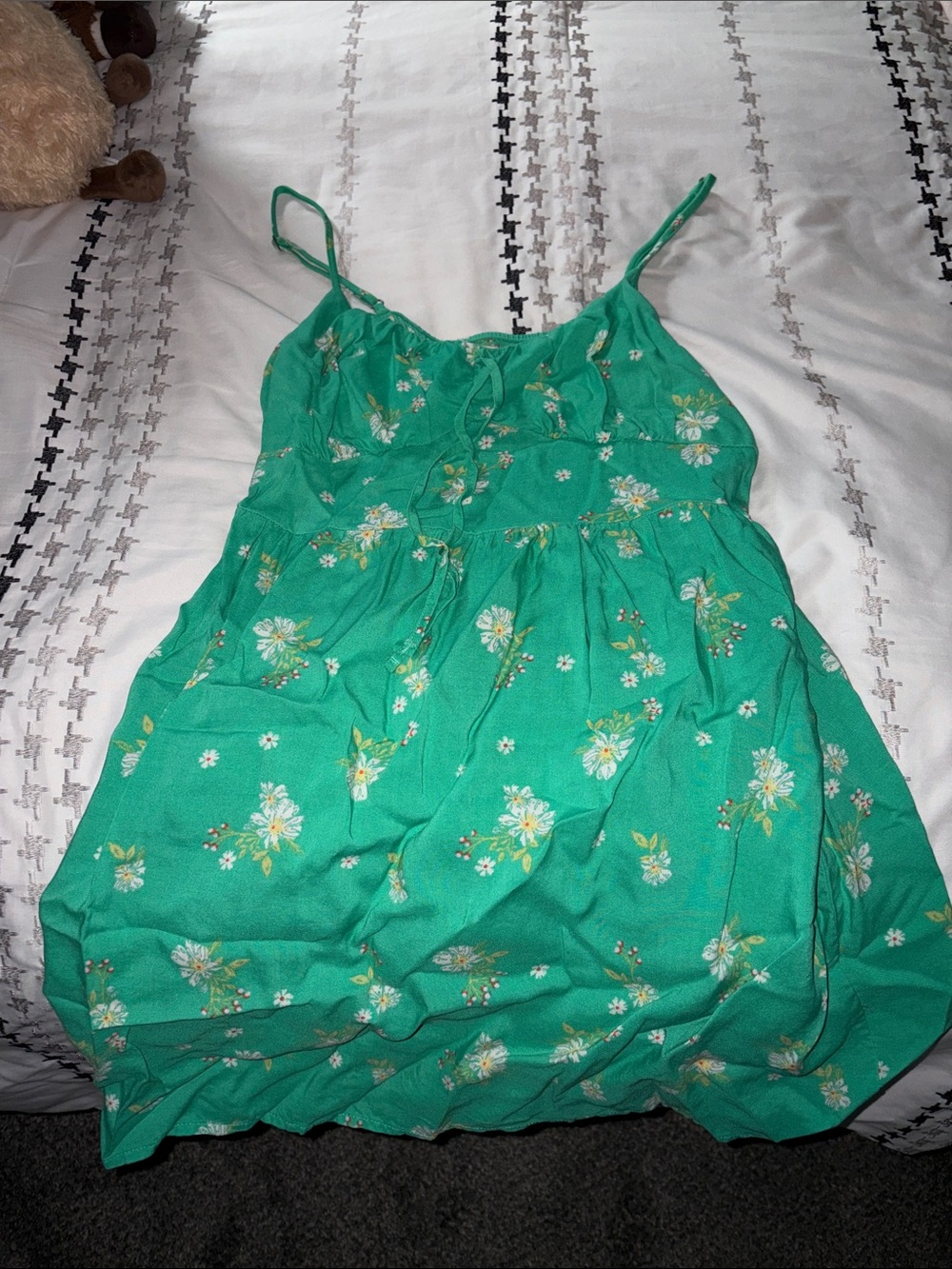 SO Green Floral Spaghetti-Strap Mini Dress